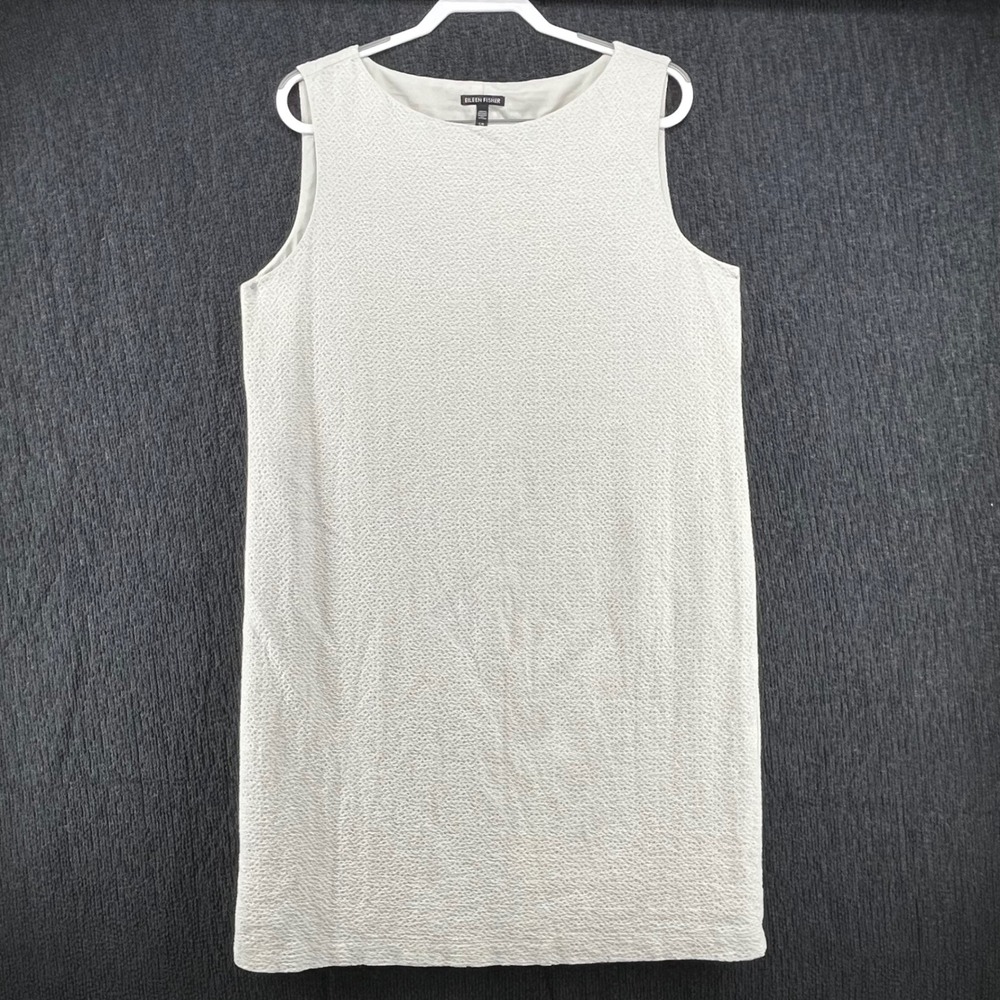 Eileen Fisher Womens Large Bone Textured Tencel Organic Cotton Shift Dress L/G